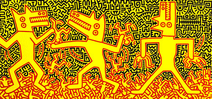 Keith Haring Lithograph From A Painting ' Coa Signed In Pen ' Hand Numbered