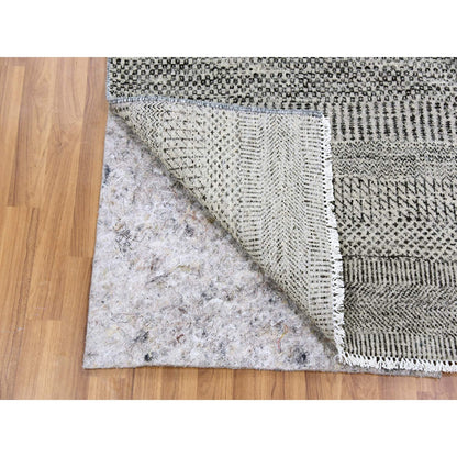 3'X4'9" Storm Gray Undyed Natural Wool Grass Design Hand Knotted Rug