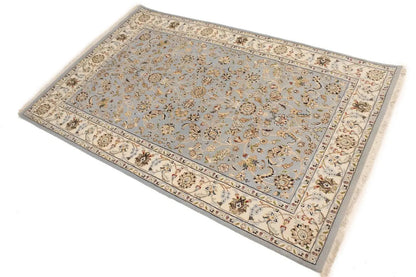 Oriental rug carpet floral blue light handmade entryway foyer 4x6 ft