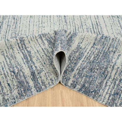 12'X18' Light Gray Fine Jacquard Wool And Silk Hand Loomed Oversized Rug