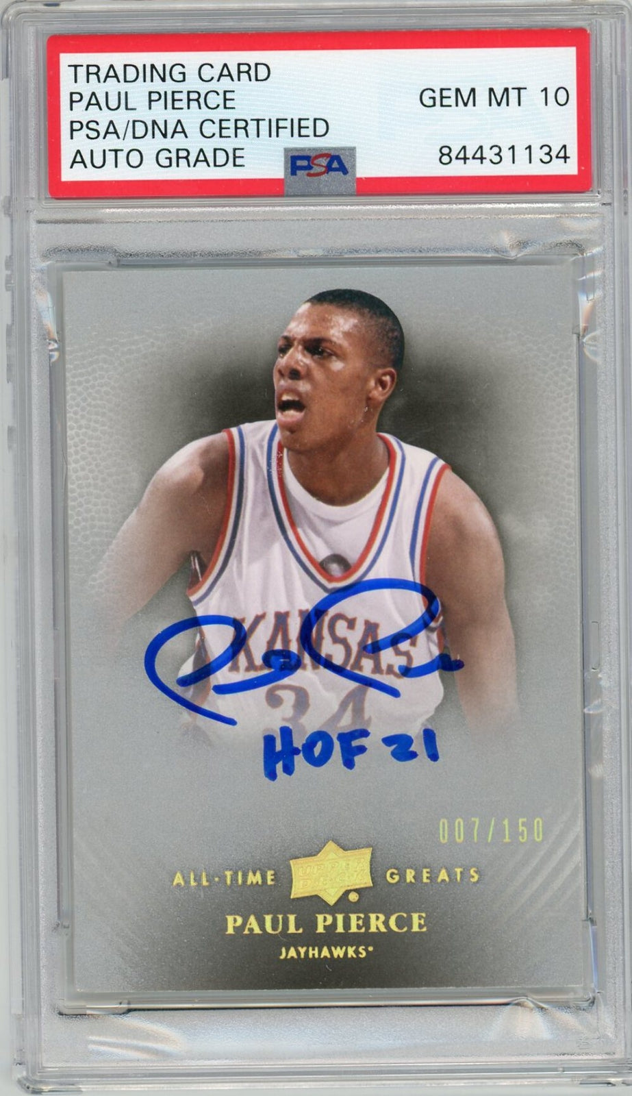 Paul Pierce "Hof 21" Autographed 2013 Upper Deck Card (Psa Gem Mint 10)