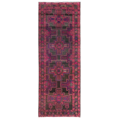 3'5"X9'5" Pink Hand Knotted Vintage Farsian Worn Wool Wide Runner Rug