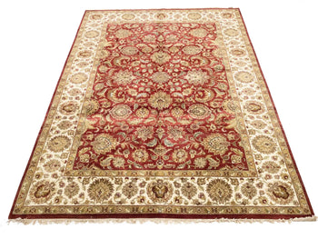 Handmade Floral Design 10x14 Red Agra Jaipur Oriental Wool Rug