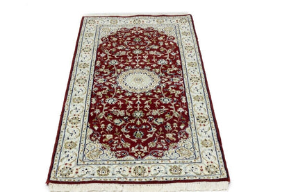 Handmade Indo-Nain Oriental Rug Classic Red