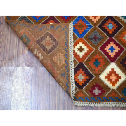 3'5"X4'10" Geometric Design Wool Hand Knotted Colorful Afghan Village Rug