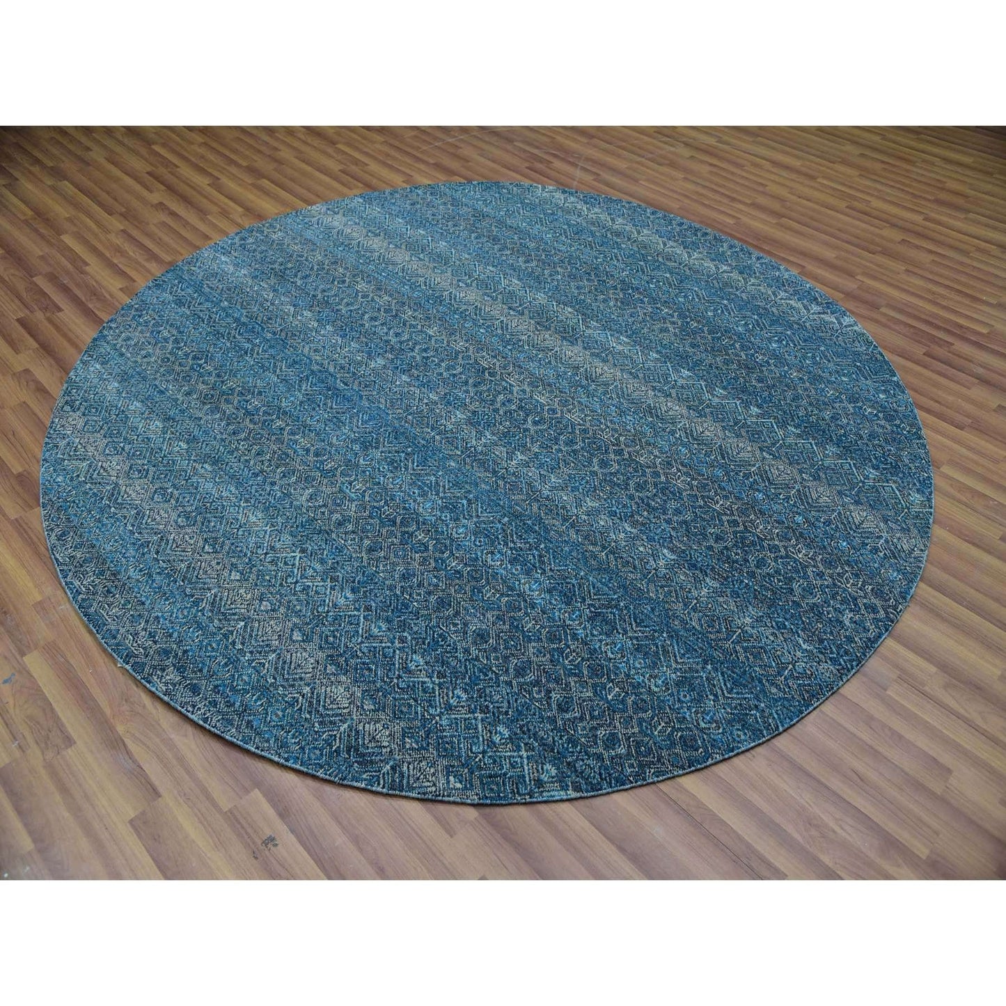 8'X8' Georgian Blue Kohinoor Herrita Design Wool Hand Knotted Round Rug