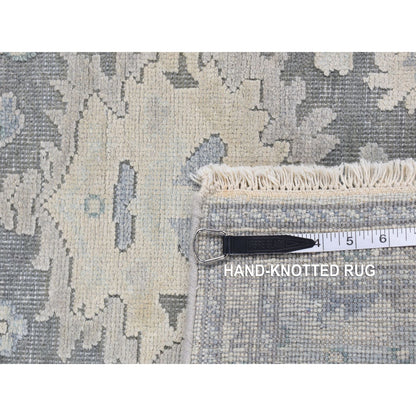 2'6"X10'2" Gray Oushak Influence Silk With Wool Hand Knotted Runner Rug
