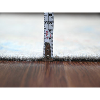 4'X15'9" Gray Wool Afghan Peshawar Birds Design Hand Knotted Runner Rug