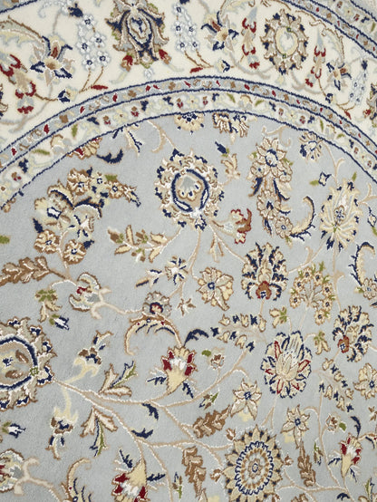 Handmade Round Indo-Nain Wool Rug 6X6 Ft Floral