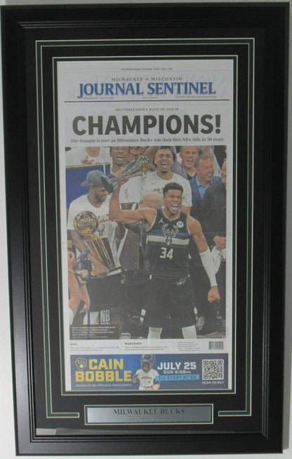 Milwaukee Bucks Nba Champs 2021 Milwaukee Sentinel Newspaper Framed 162955