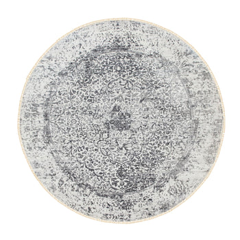 7'X7' Wool And Silk Hand Knotted Broken Design Round Fine Oriental Rug