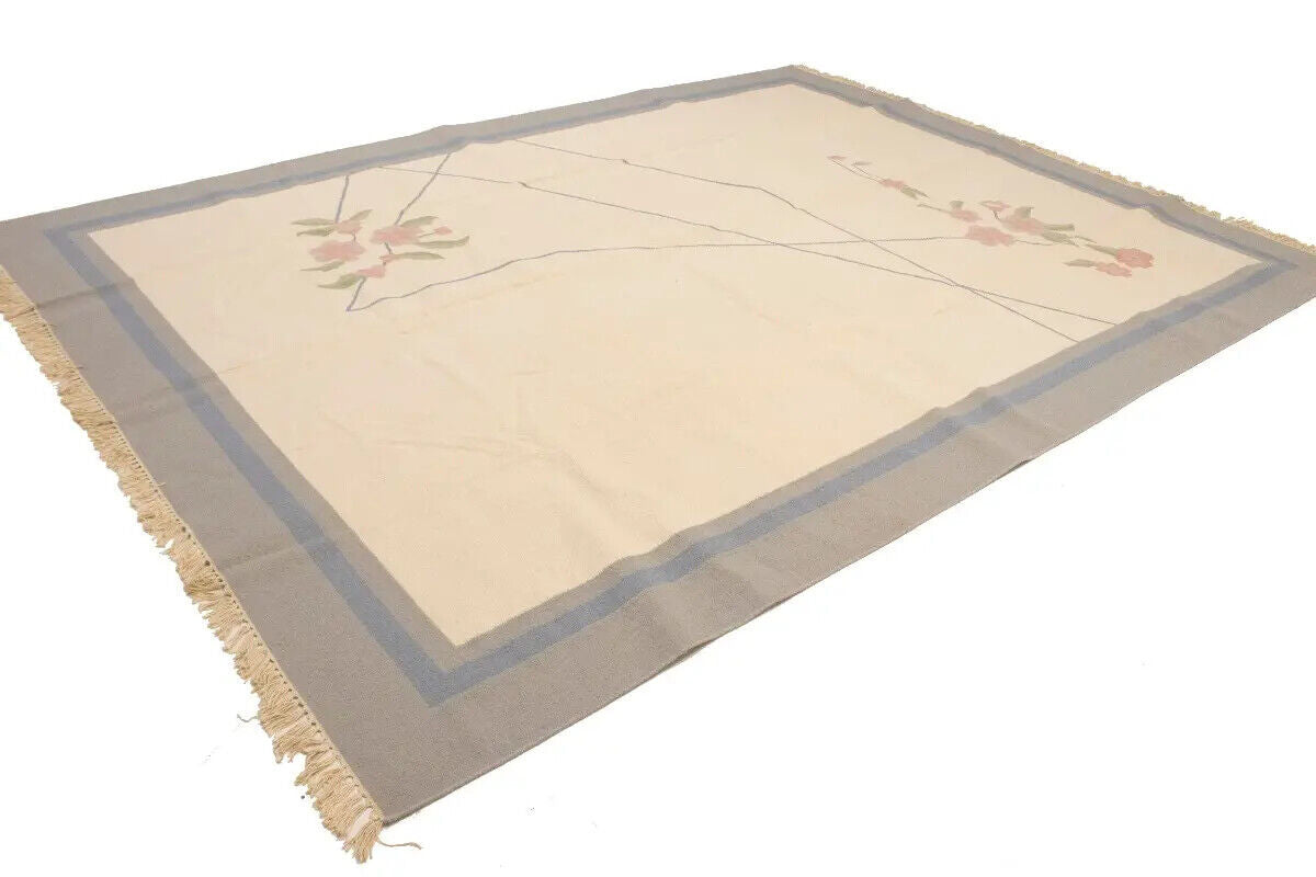 Large Contemporary Floral Dhurrie Rug Reversible
