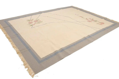 Large Contemporary Floral Dhurrie Rug Reversible