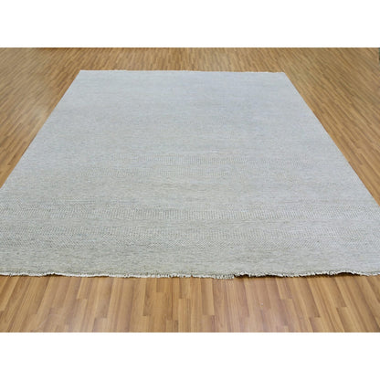 Rug 10'x10' Gray Undyed 100% Wool Modern Grass Design Hand Knotted Square