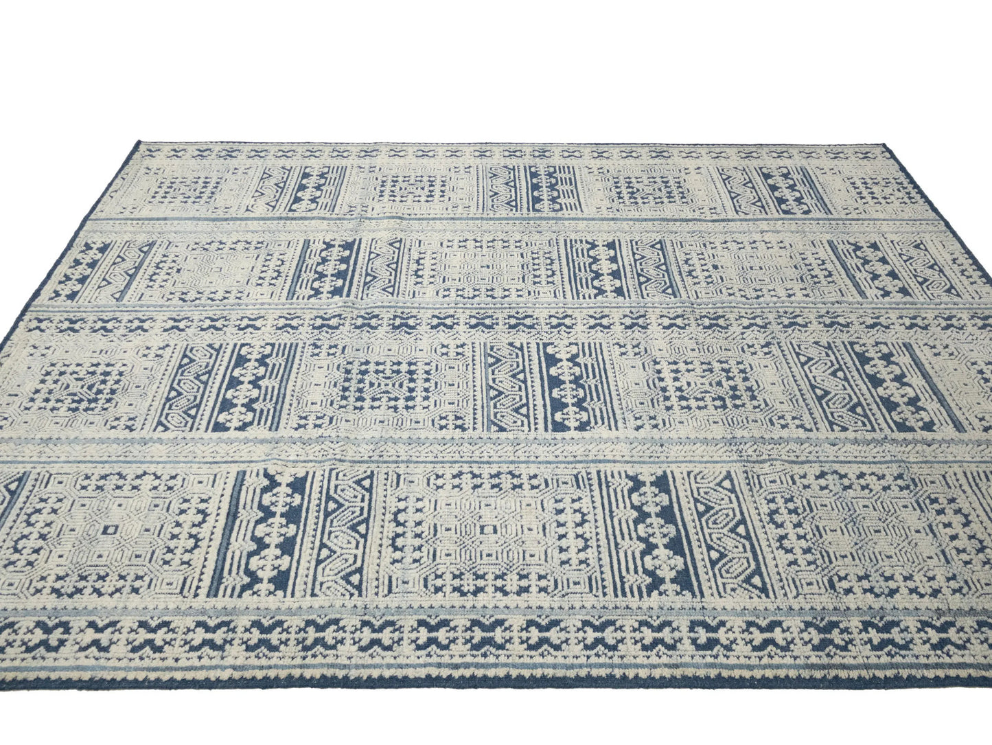 8x10 Large Modern Geometric Oriental Rug Cream High-Low Relief Design Carpet
