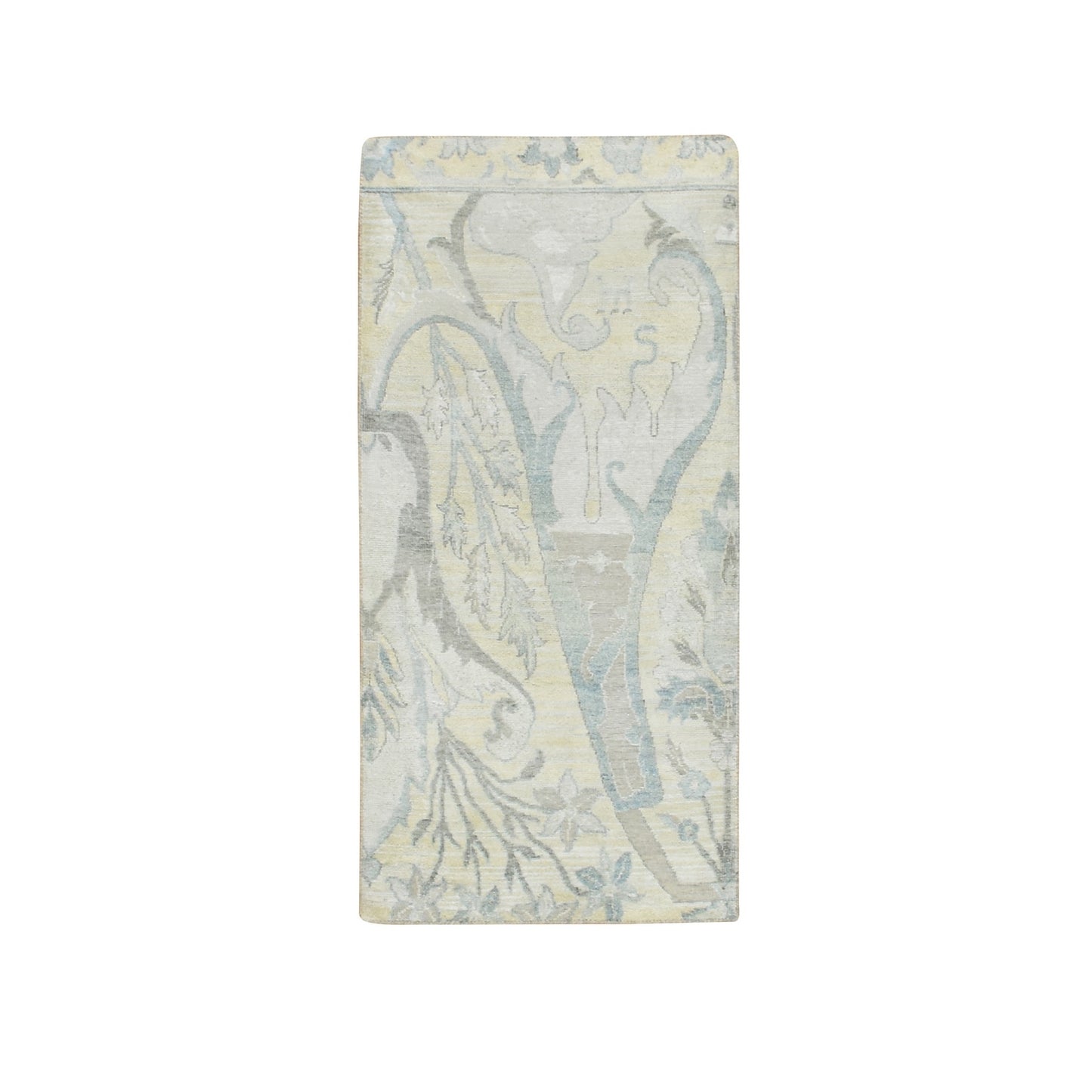 2'X4'3" White Bijar Garus Design Wool & Silk Hand Knotted Sample Mat Rug