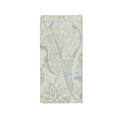 2'X4'3" White Bijar Garus Design Wool & Silk Hand Knotted Sample Mat Rug