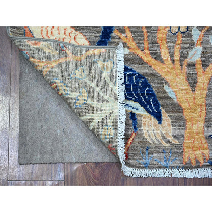 3'X5' Gray Birds Paradise Hand Knotted Peshawar 100% Wool Oriental Rug