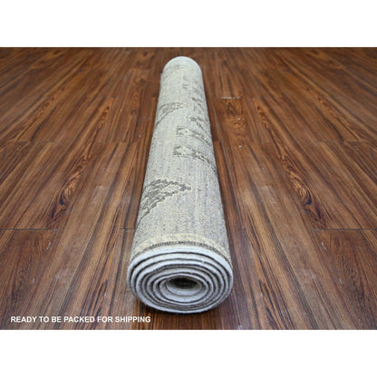 4'X9'1" Dim Gray Fine Peshawar Wool Hand Knotted Runner Oriental Rug