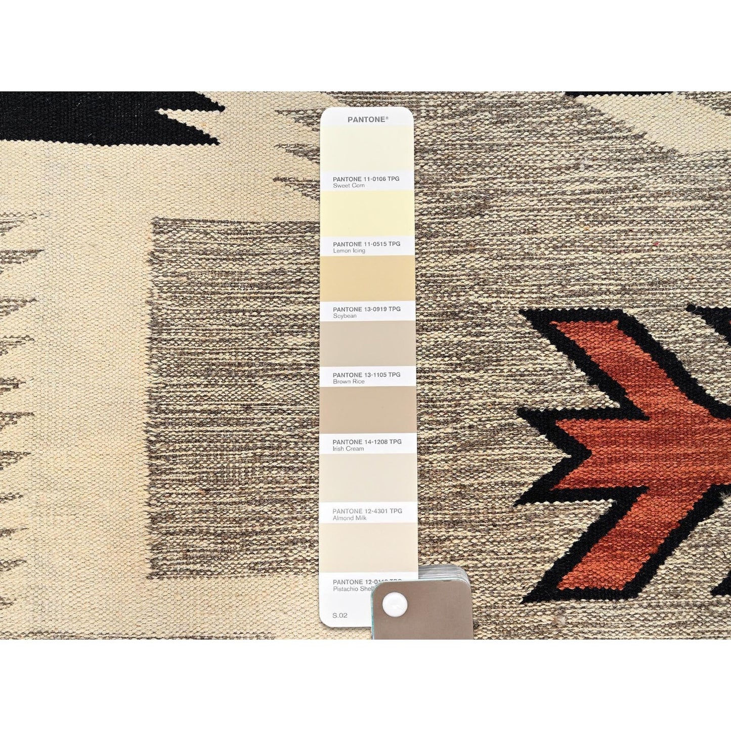 8'X9'8" Ivory American Geometric Design Rug Flat Weave Hand Woven Pure Wool