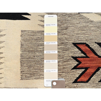 8'X9'8" Ivory American Geometric Design Rug Flat Weave Hand Woven Pure Wool