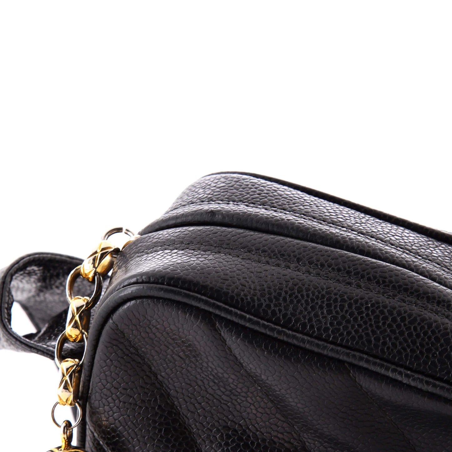 Chanel Vintage Cc Camera Shoulder Bag Diagonal Quilted Caviar Medium