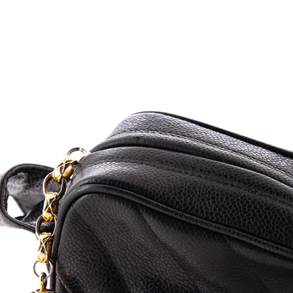 Chanel Vintage Cc Camera Shoulder Bag Diagonal Quilted Caviar Medium