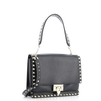 Valentino Garavani Rockstud Flip Lock Flap Top Handle Bag Leather Small