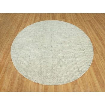 8'X8' Gray Wool Cord Collection Plain Hand Woven Flat Weave Round Rug