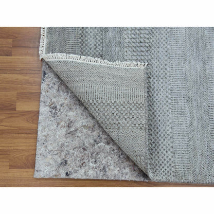 2'6"X10' Gray Hand Knotted Modern Grass Design Wool And Silk Runner Rug