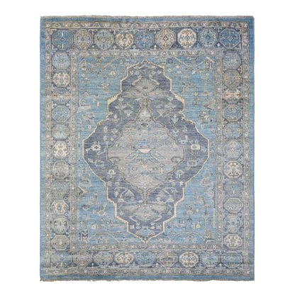 8'X9'6" Blue Hand Knotted Anatolian Village Inspired Wool Rug