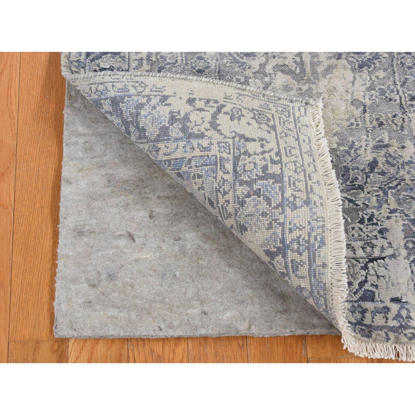 2'6"X9'10" Gray Erased Kishoon Design Wool/Silk Hand Knotted Runner Rug