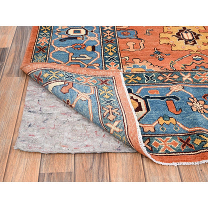 8'2"x9'8" Orange Hand Knotted Rug Peshawar with Heris All Over Design Wool
