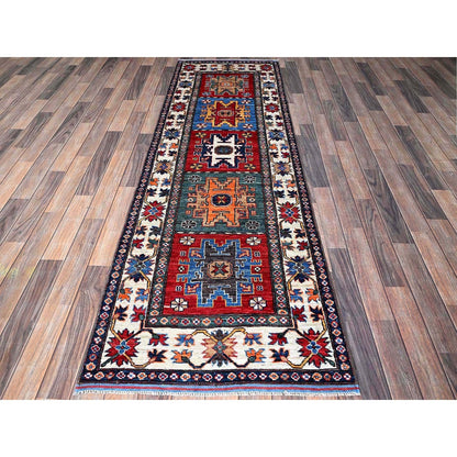 2'8"X8'3" Colorful Hand Knotted Caucasian Design Revival Wool Runner Rug