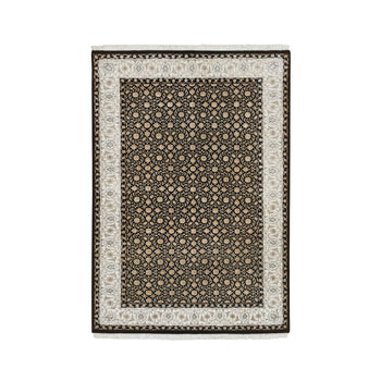 4'X6' Black Herrita Design 250 Kpsi Soft Wool Hand Knotted Rug