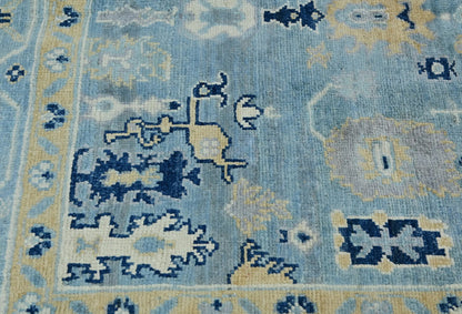 Blue Kazak Oushak Handmade Rug 4X5 Ft Floral
