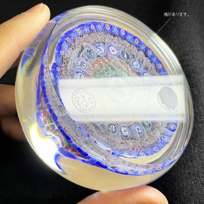 Antique Baccarat Crystal Paperweight 1971 Millefiori Blue Glass Big Size Flower