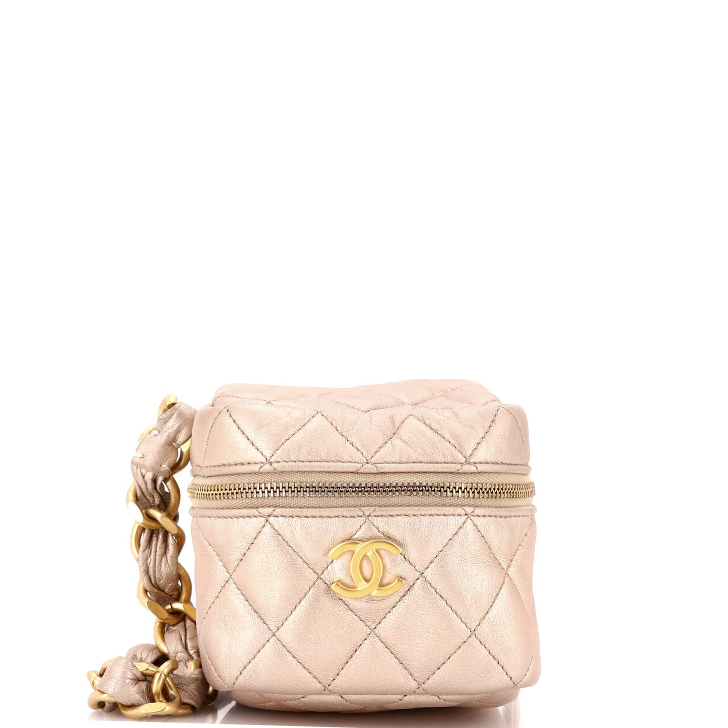 Chanel Cc Cube Zip Clutch With Chain Handle Quilted Lambskin