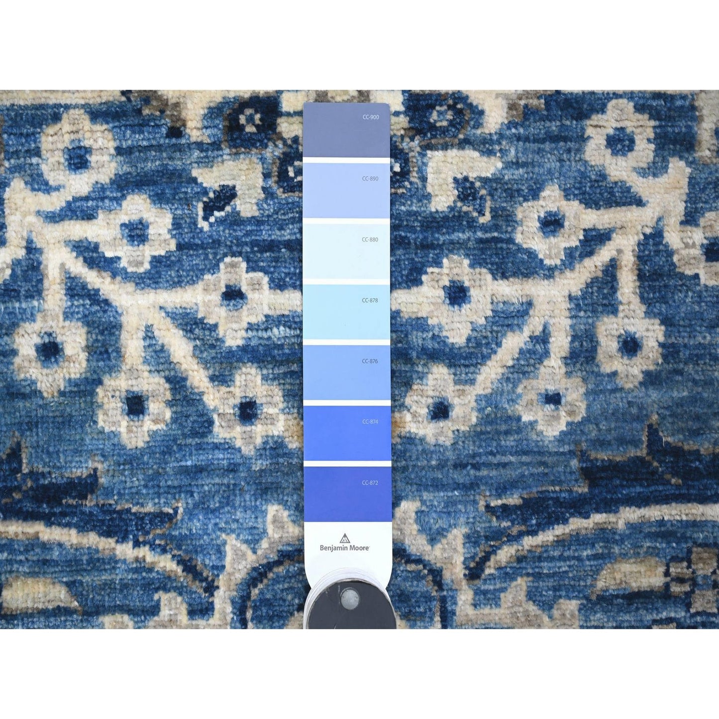 4'1"X9'6" Blue Heris Design Wool Hand Knotted Wide Runner Oriental Rug