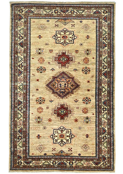 4X6 Ft Kazak Wool Area Rug Tribal Geometric Style