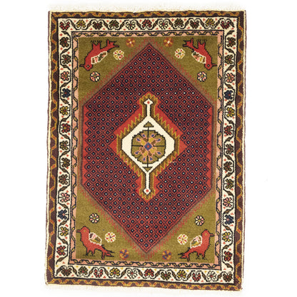 2X3 Ft Hand-Knotted Oriental Rug Animal Floral
