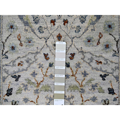 2'5"X5'9" Gray Hand Knotted Wool Oushak Floral Motifs Runner Oriental Rug