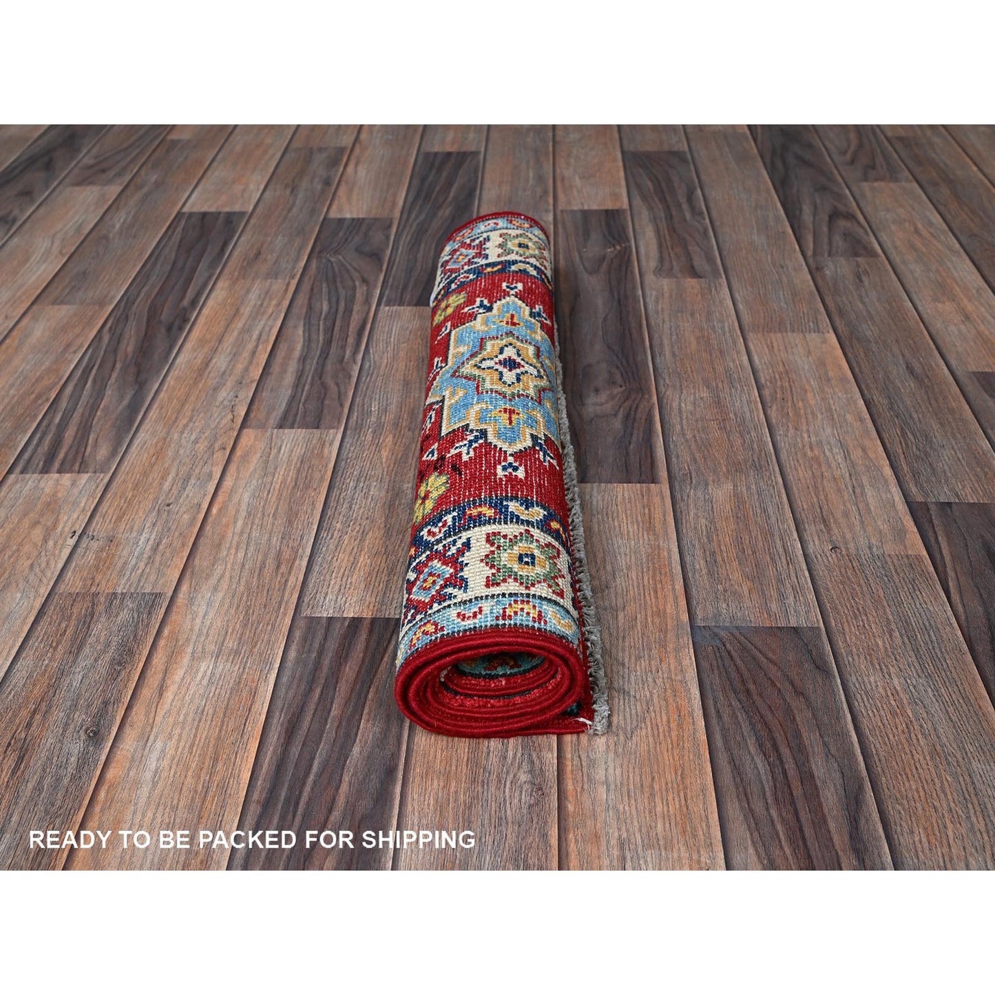 2'1"X3' Red Kazak Geometric Medallions Design Wool Hand Knotted Sample Rug