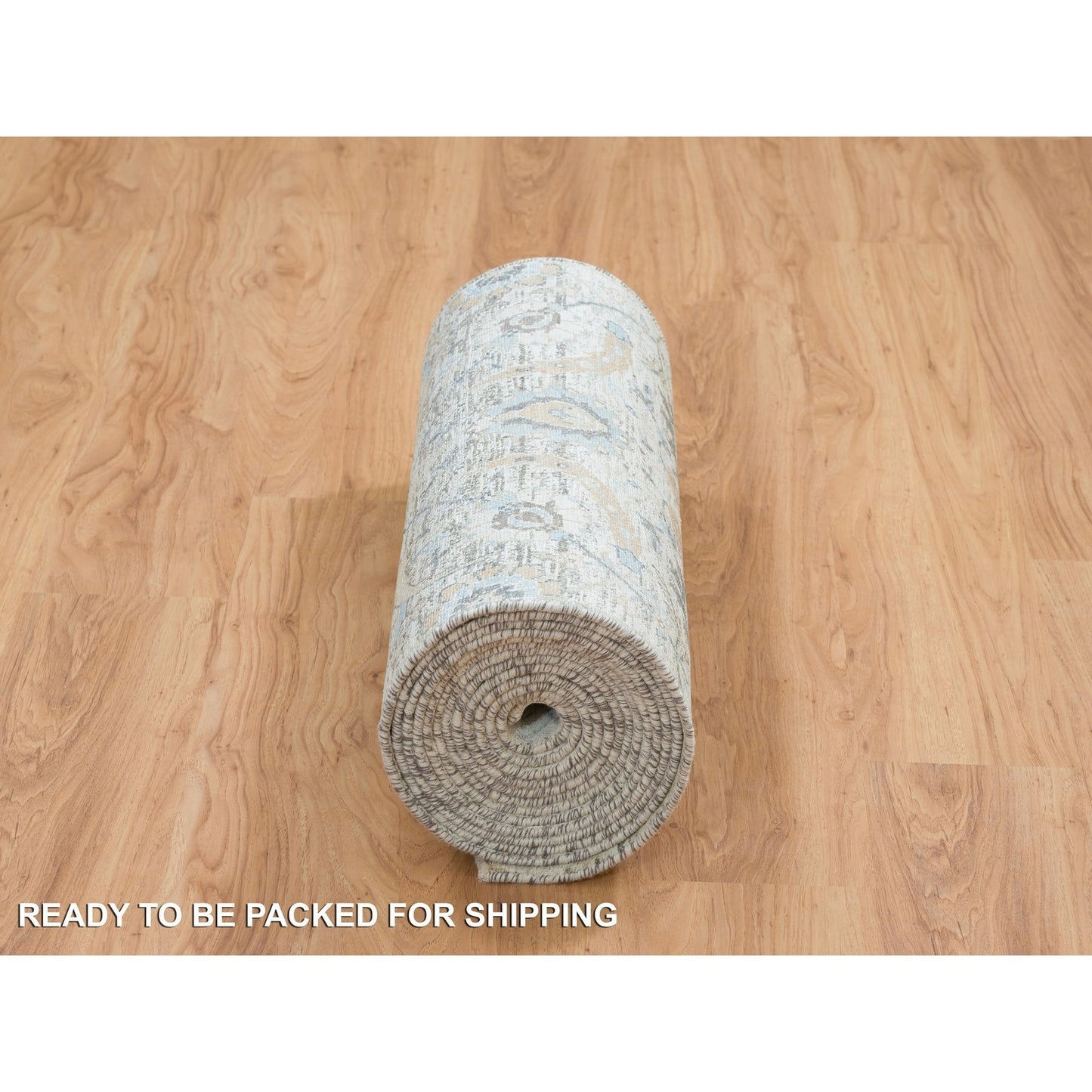 2'6"X20' Ivory Sickle Leaf Design Silk/Wool Hand Knotted Xl Runner Rug