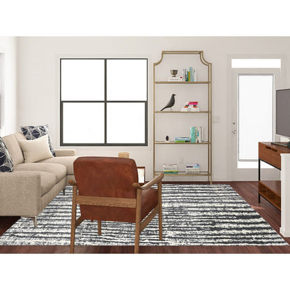 9'1"X11'8" Black And Ivory Modern Design Organic Wool Hand Knotted Rug