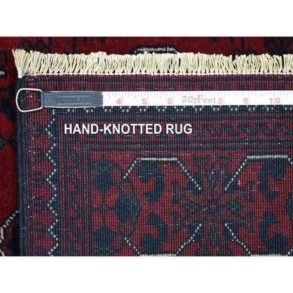 3'X9'6" Deep Red Shiny Wool Hand Knotted Afghan Khamyab Runner Rug