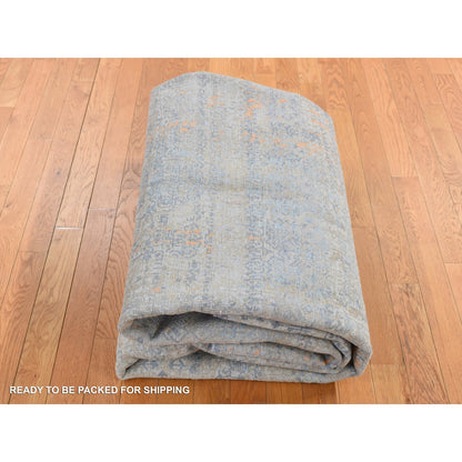 8'X10' Sky Blue Silk With Wool Modern Design Hand Knotted Rug