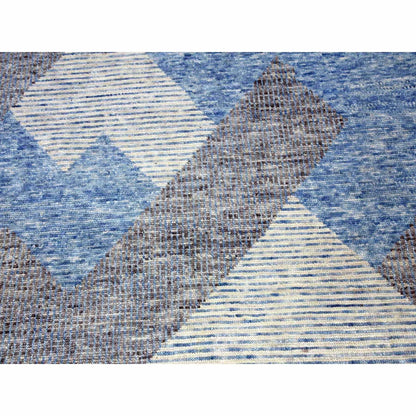9'X12'1" Blue Geometric Art Deco Collection Wool Hand Knotted Rug