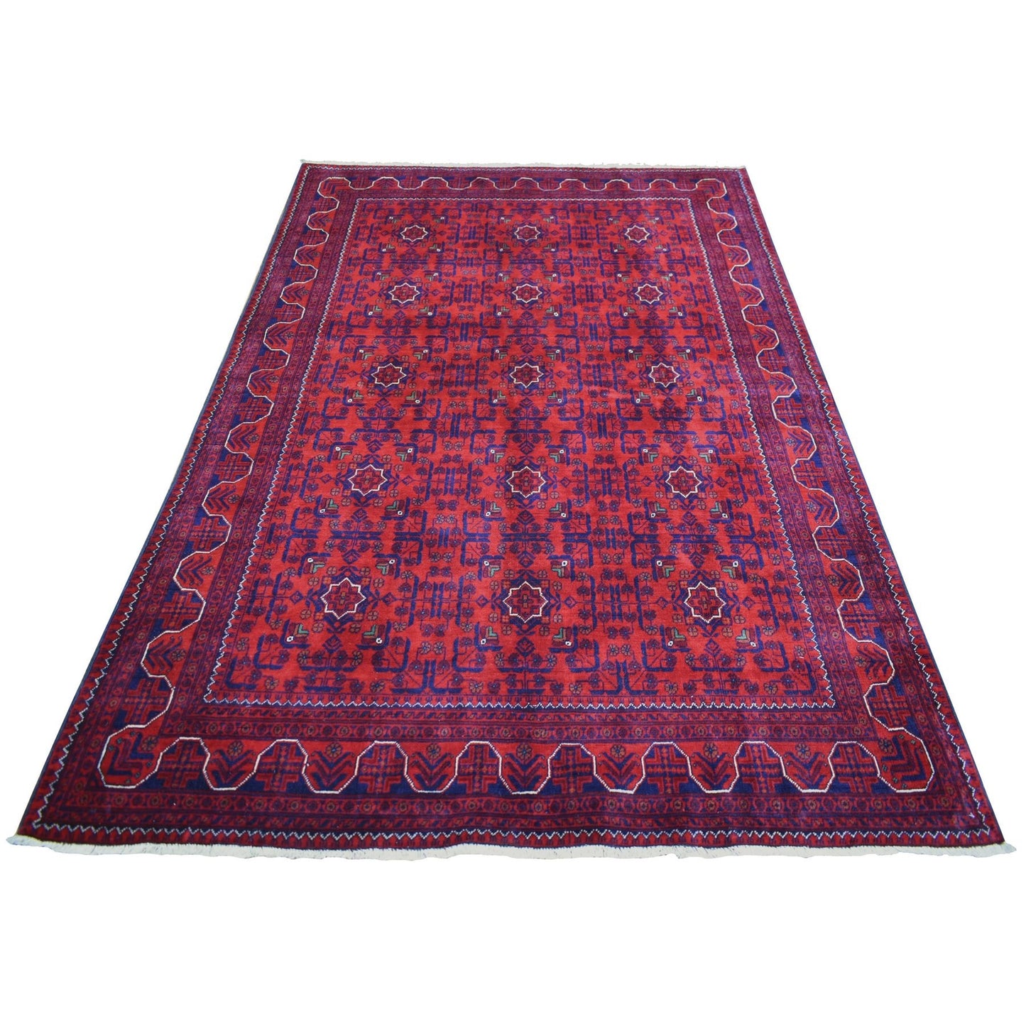 5'5"X7'8" Deep Red Afghan Khamyab Soft And Shiny Wool Hand Knotted Rug