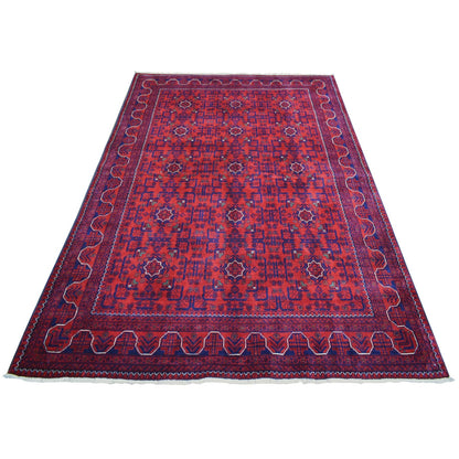 5'5"X7'8" Deep Red Afghan Khamyab Soft And Shiny Wool Hand Knotted Rug